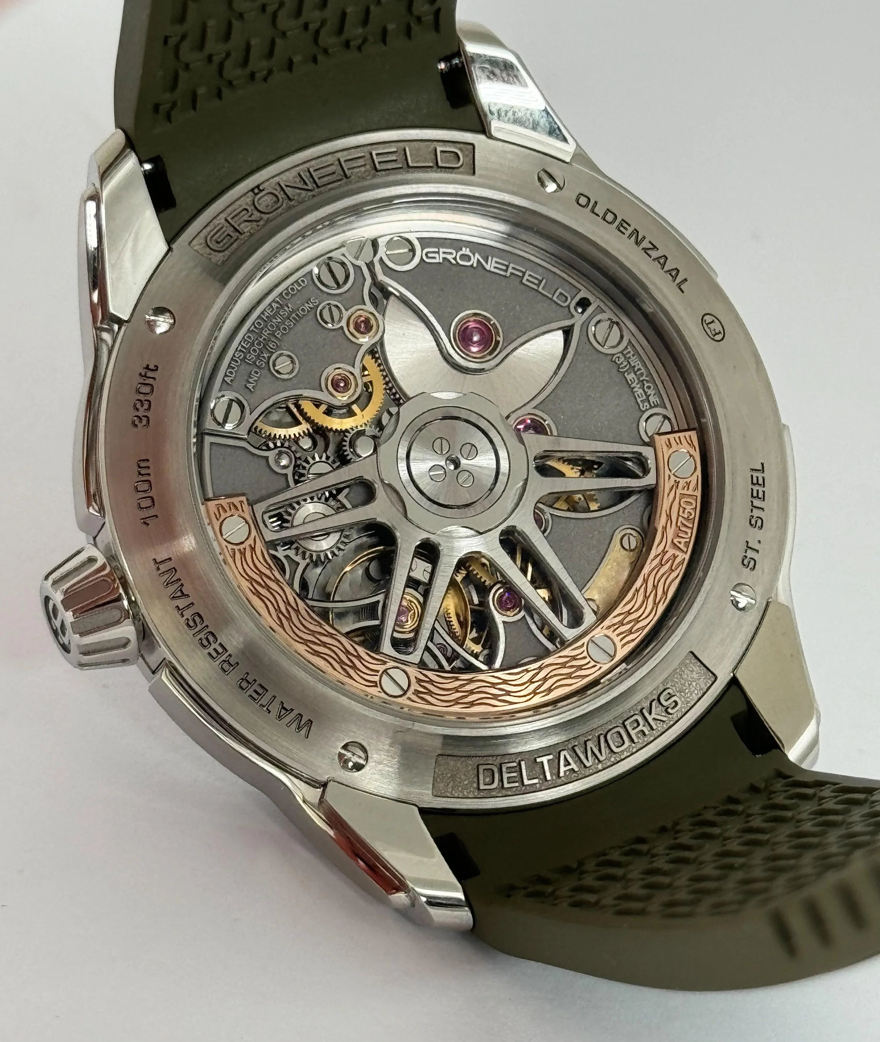 GRONEFELD 1969 DELTAWORKS SALMON DIAL OLIVE STRAP
