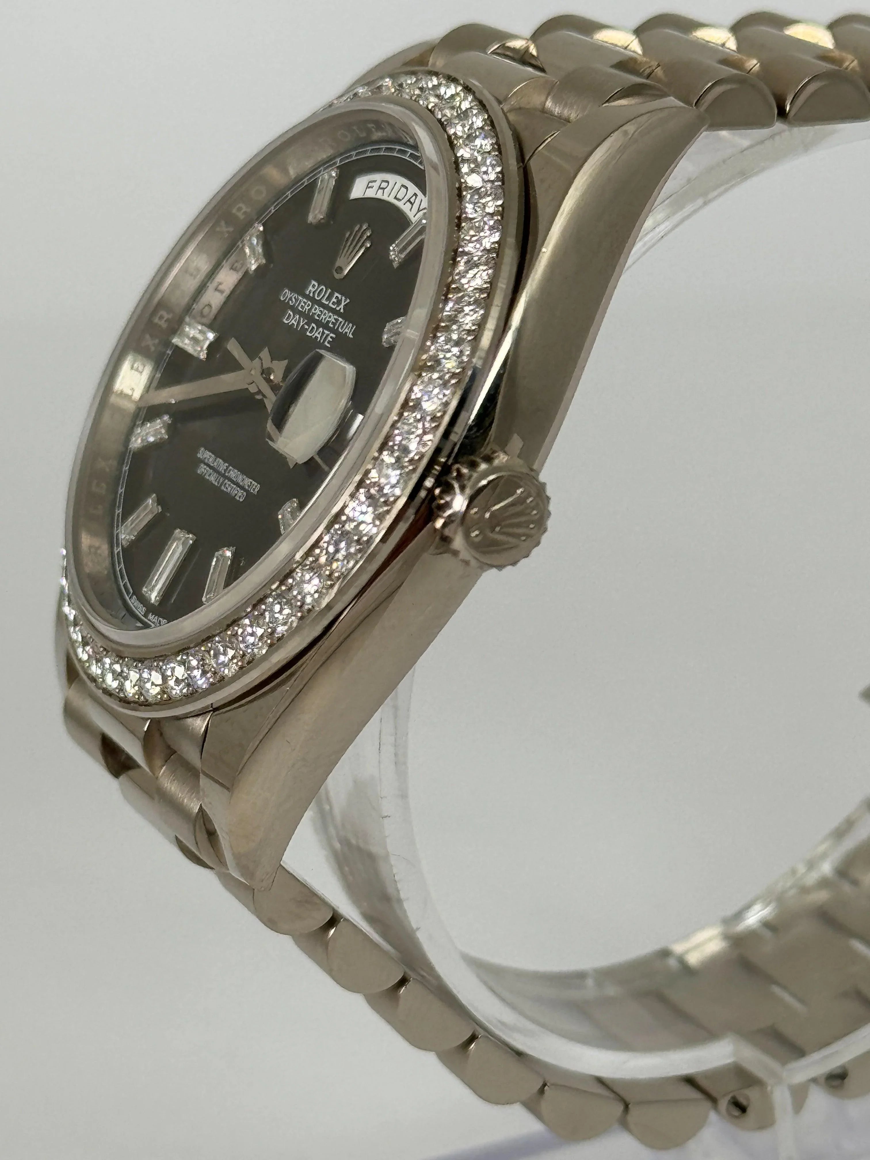 ROLEX DAY-DATE BLACK BAGUETTE DIAL DIAMOND BEZEL 228349RBR