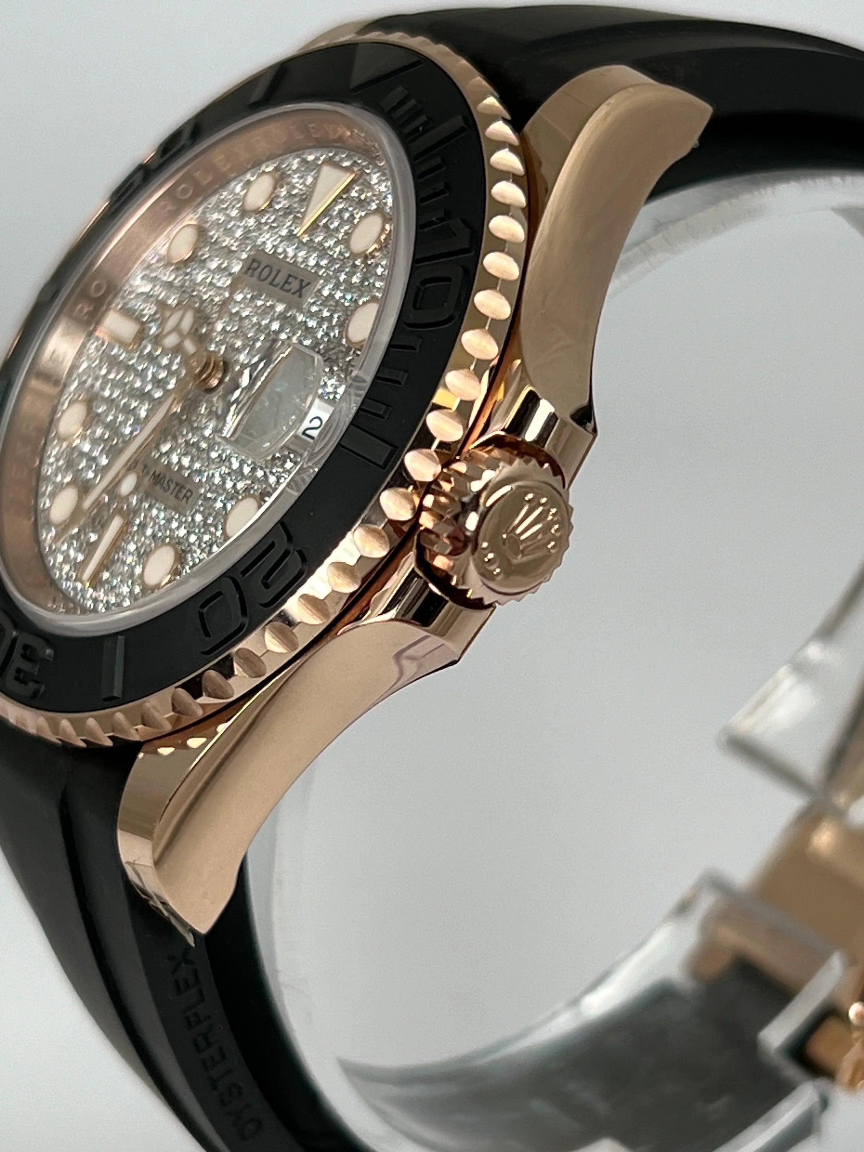 ROLEX YACHT MASTER PAVE DIAMOND 40MM ROSE GOLD OYSTER FLEX 126655