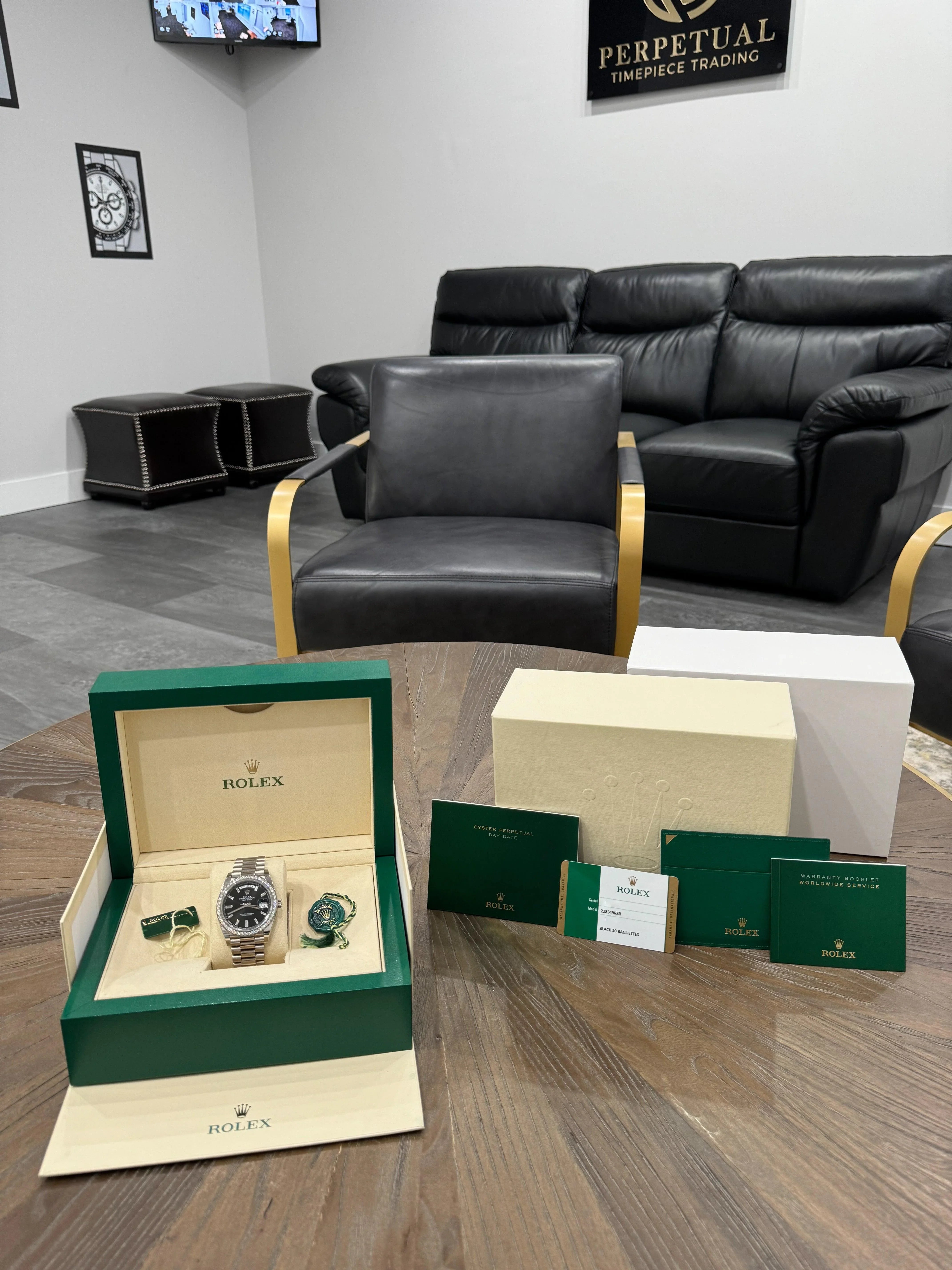 ROLEX DAY-DATE BLACK BAGUETTE DIAL DIAMOND BEZEL 228349RBR