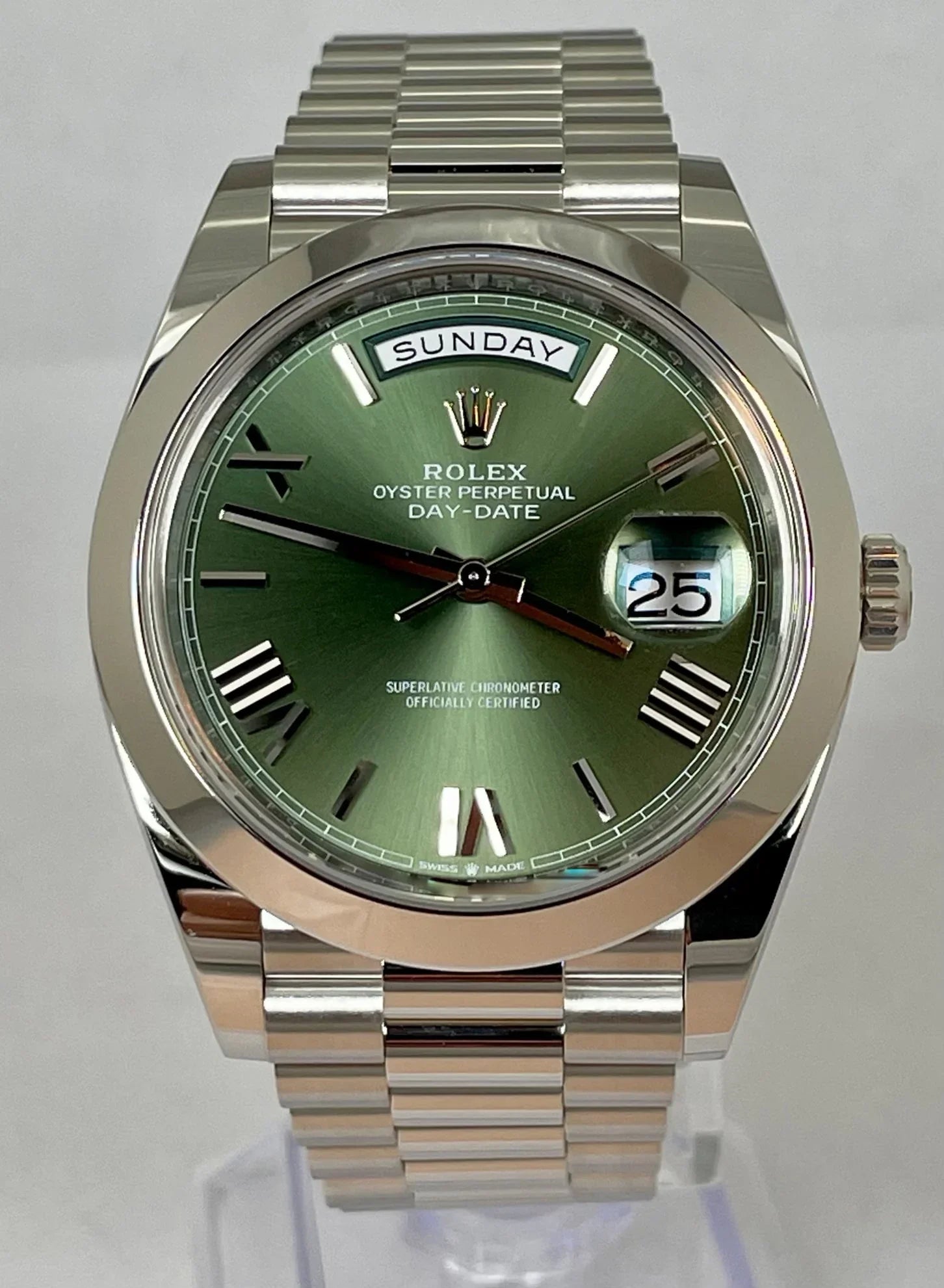 ROLEX DAY-DATE 40 OLIVE GREEN PLATINUM DISCONTINUED 228206