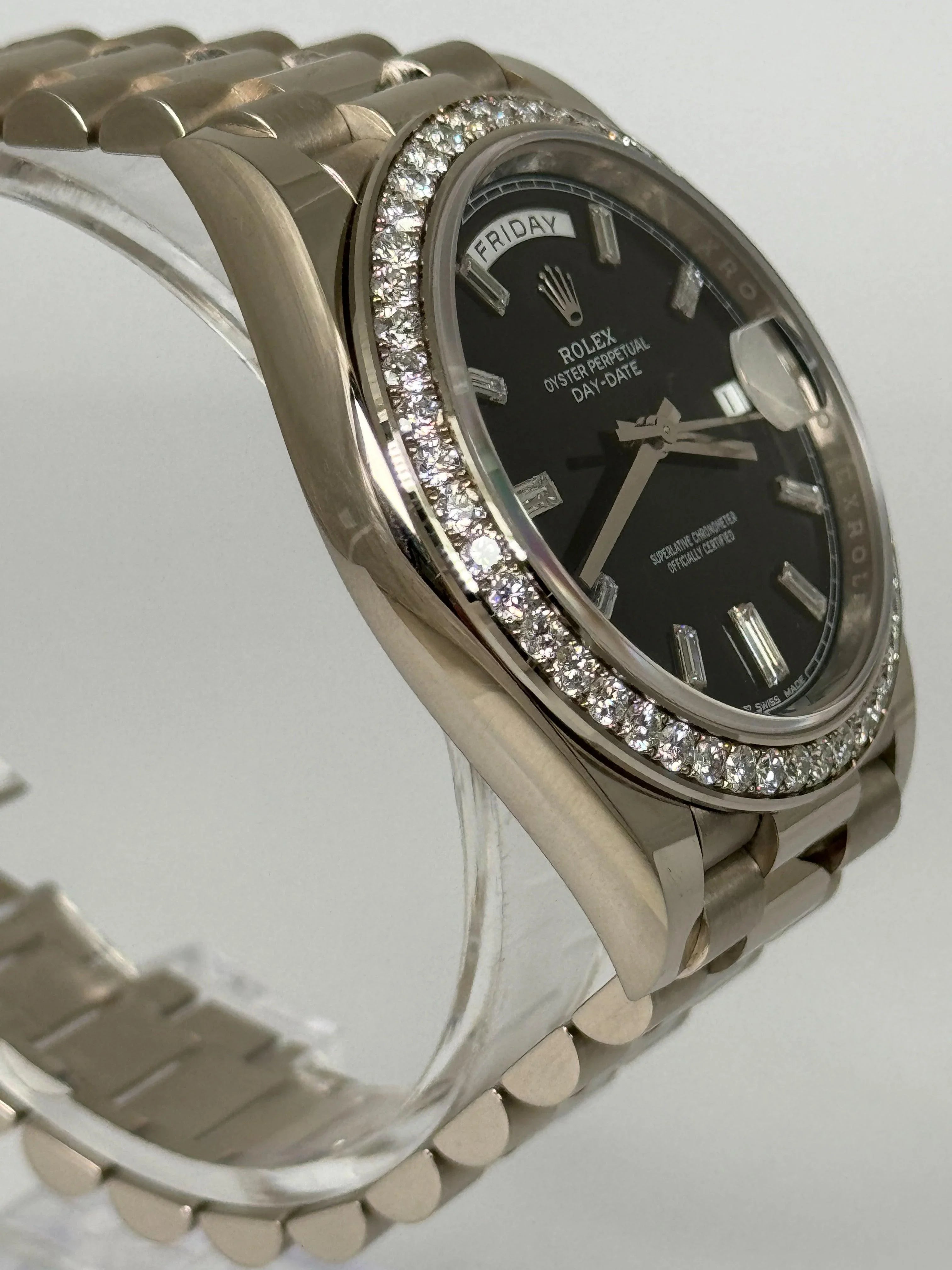 ROLEX DAY-DATE BLACK BAGUETTE DIAL DIAMOND BEZEL 228349RBR