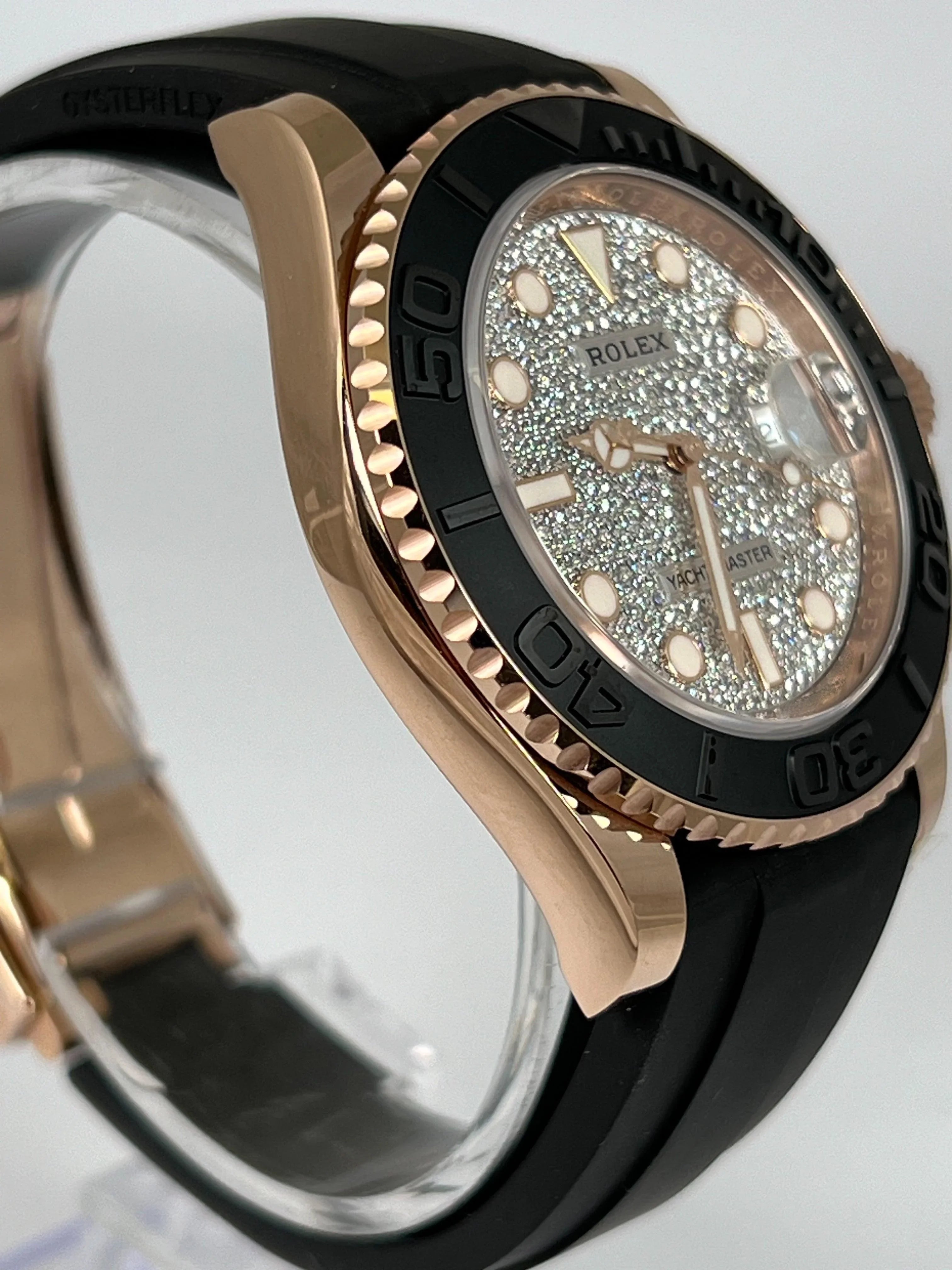 ROLEX YACHT MASTER PAVE DIAMOND 40MM ROSE GOLD OYSTER FLEX 126655