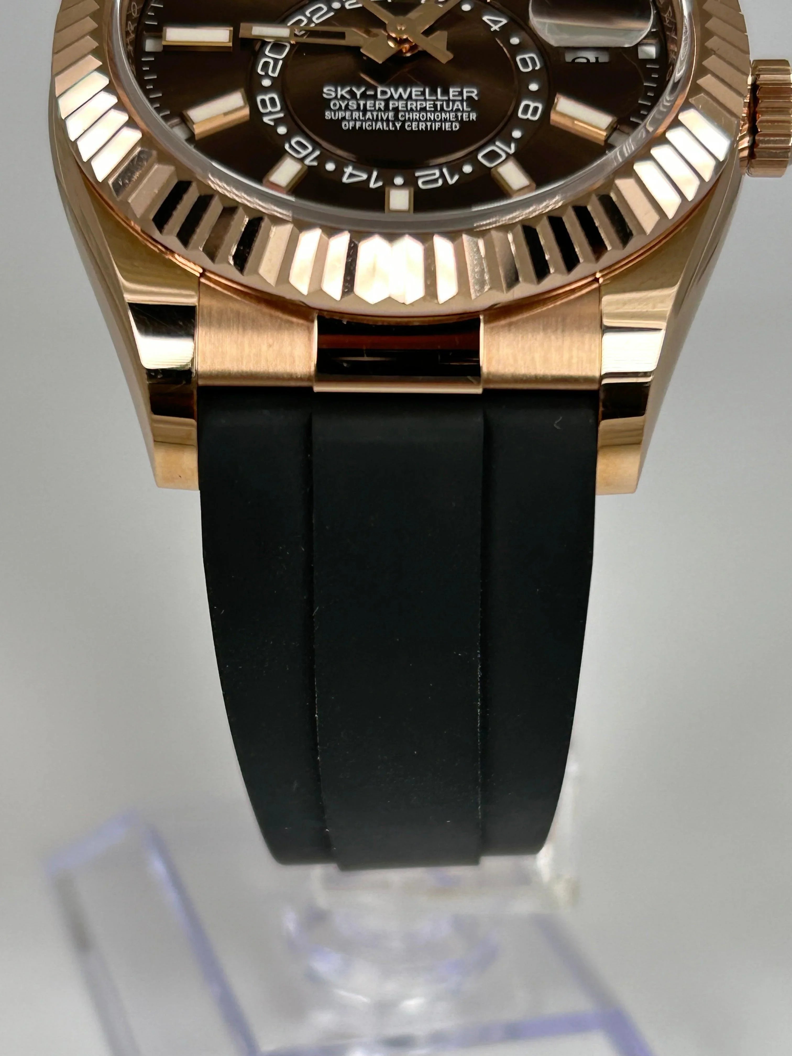 ROLEX SKY-DWELLER CHOCOLATE OYSTER FLEX ROSE GOLD 326235