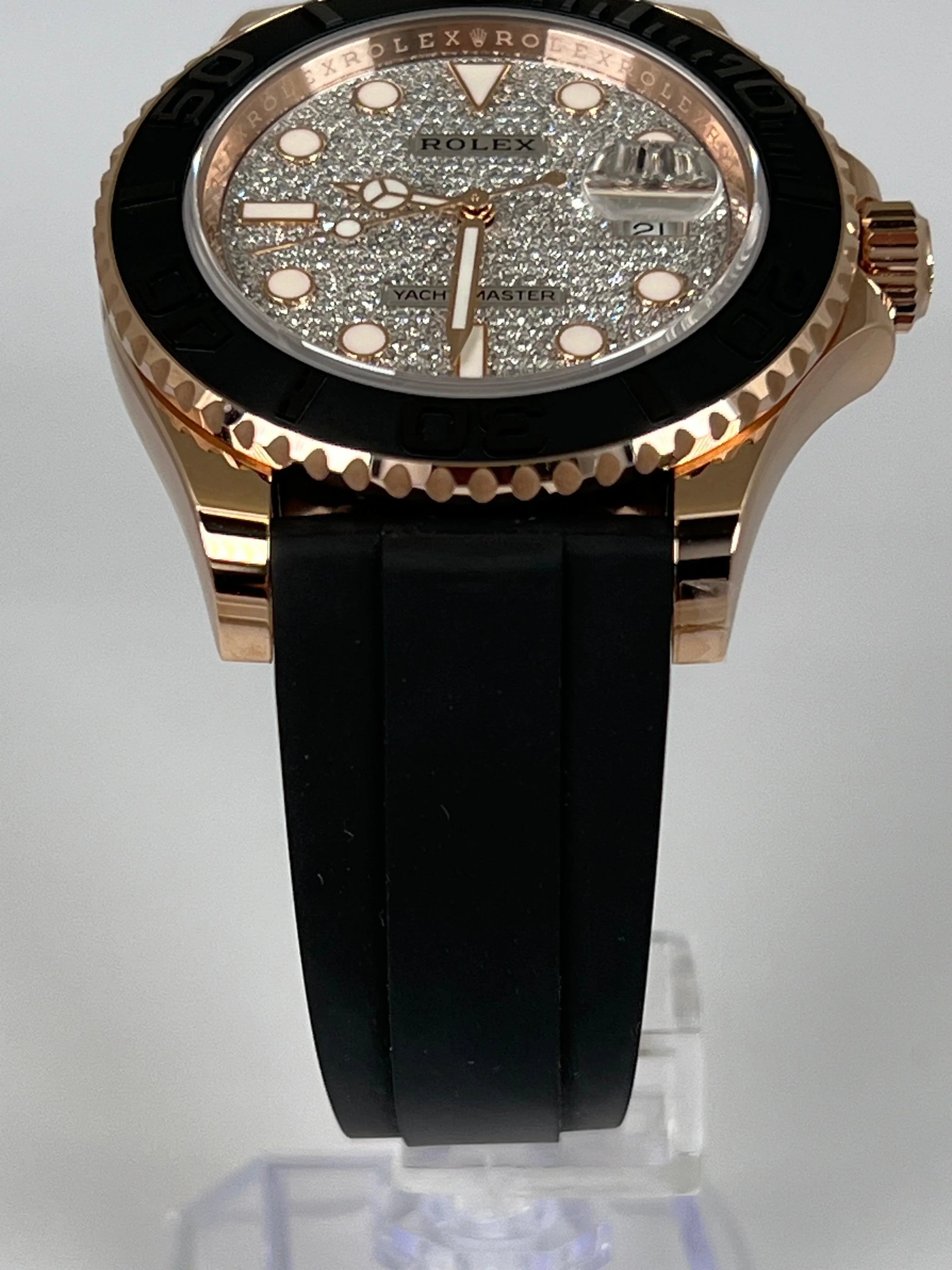 ROLEX YACHT MASTER PAVE DIAMOND 40MM ROSE GOLD OYSTER FLEX 126655