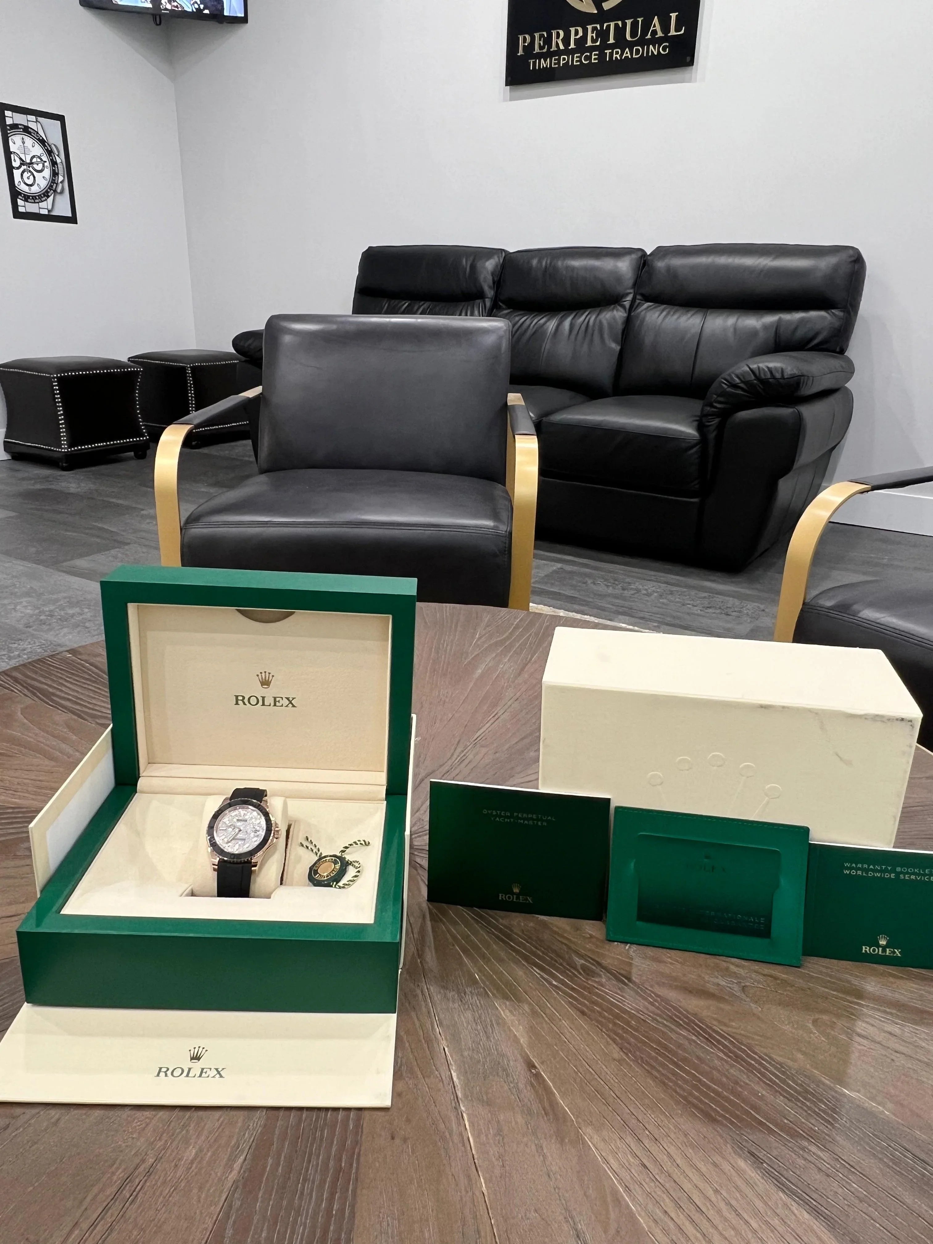 ROLEX YACHT MASTER PAVE DIAMOND 40MM ROSE GOLD OYSTER FLEX 126655