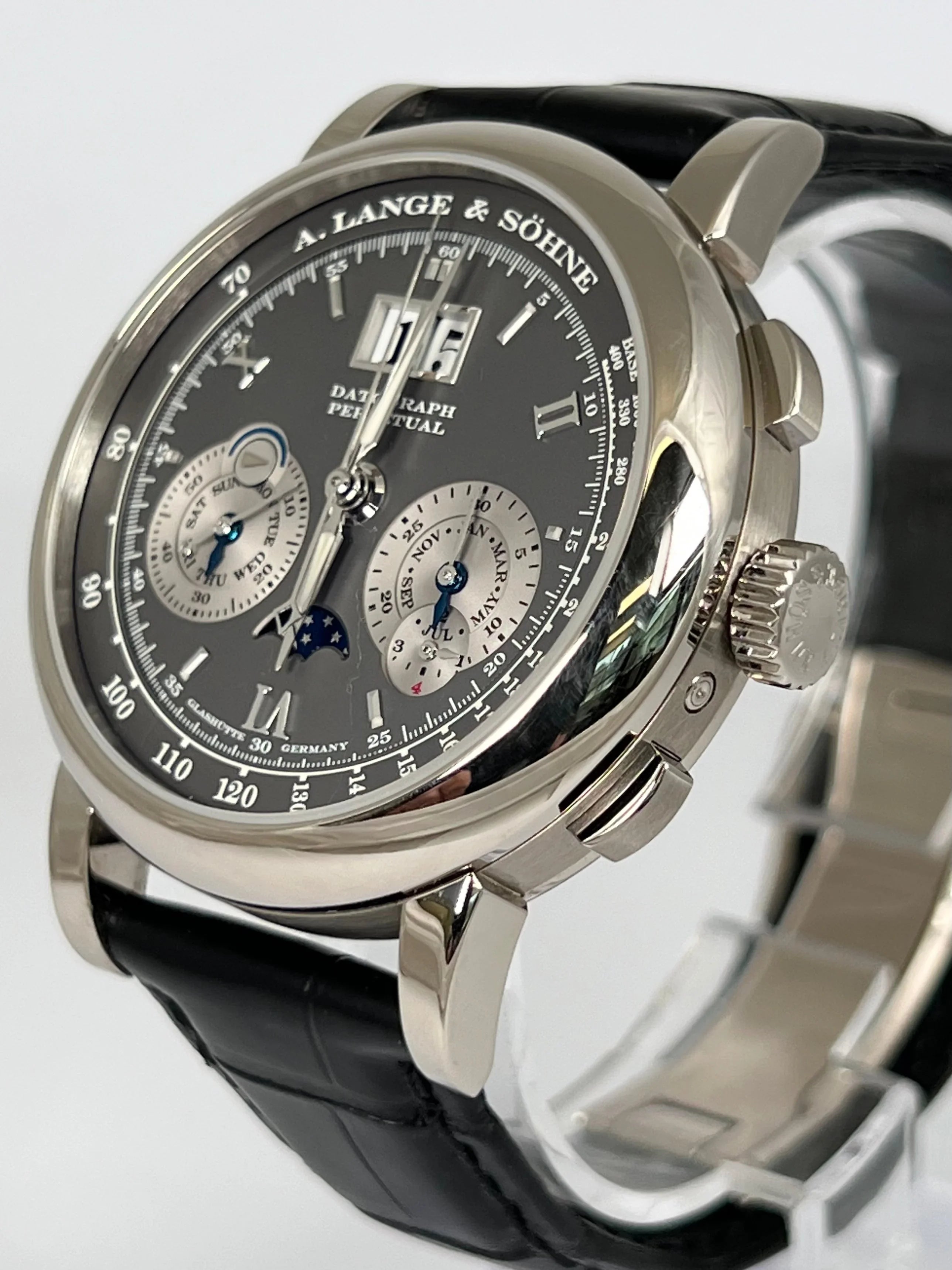 A. Lange & Söhne Saxonia Datograph Perpetual White Gold Grey rare 410.030 FE