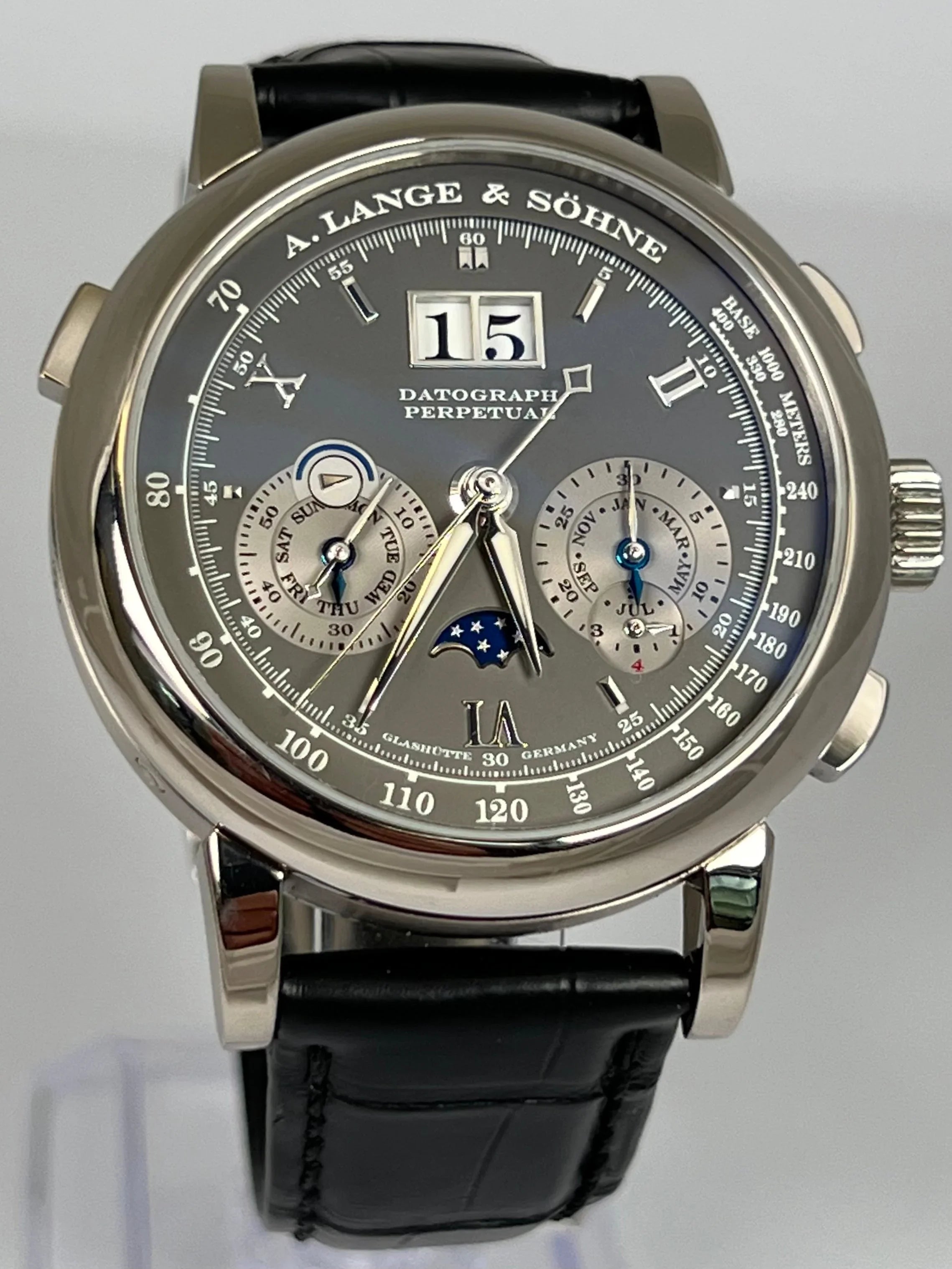 A. Lange & Söhne Saxonia Datograph Perpetual White Gold Grey rare 410.030 FE