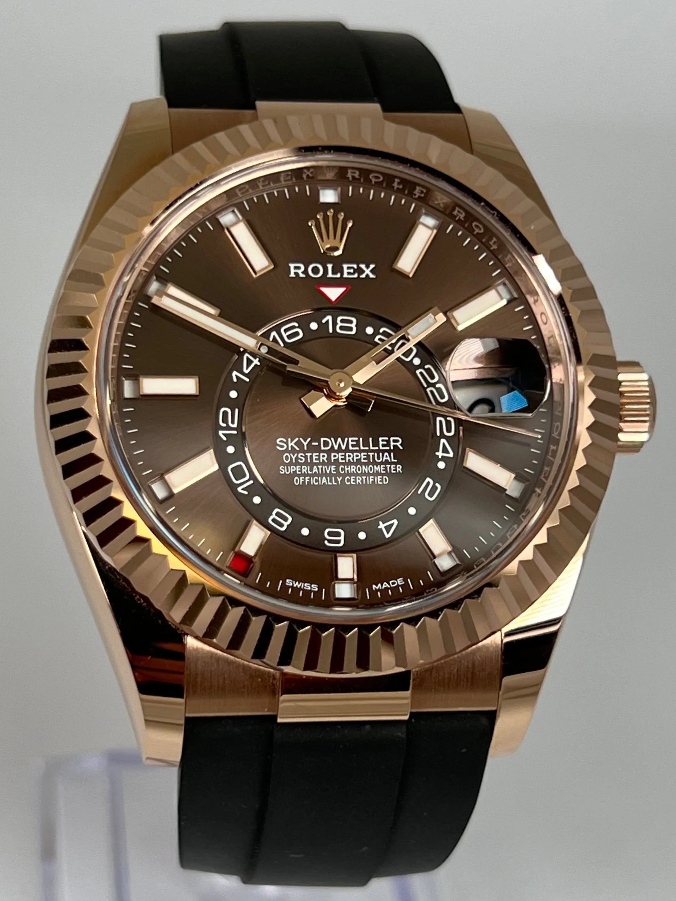 ROLEX SKY-DWELLER CHOCOLATE OYSTER FLEX ROSE GOLD 326235