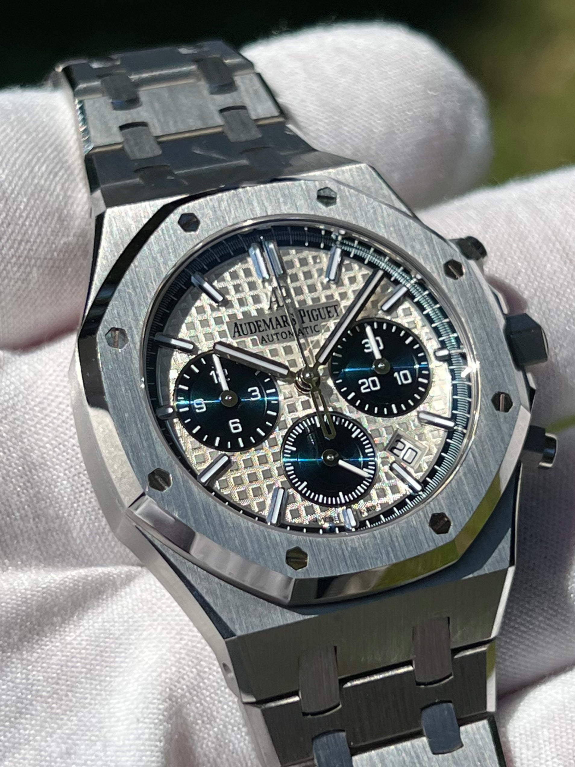 AUDEMARS PIGUET ROYAL OAK CHRONOGRAPH 38MM WHITE BLUE SUB DIALS 26315ST