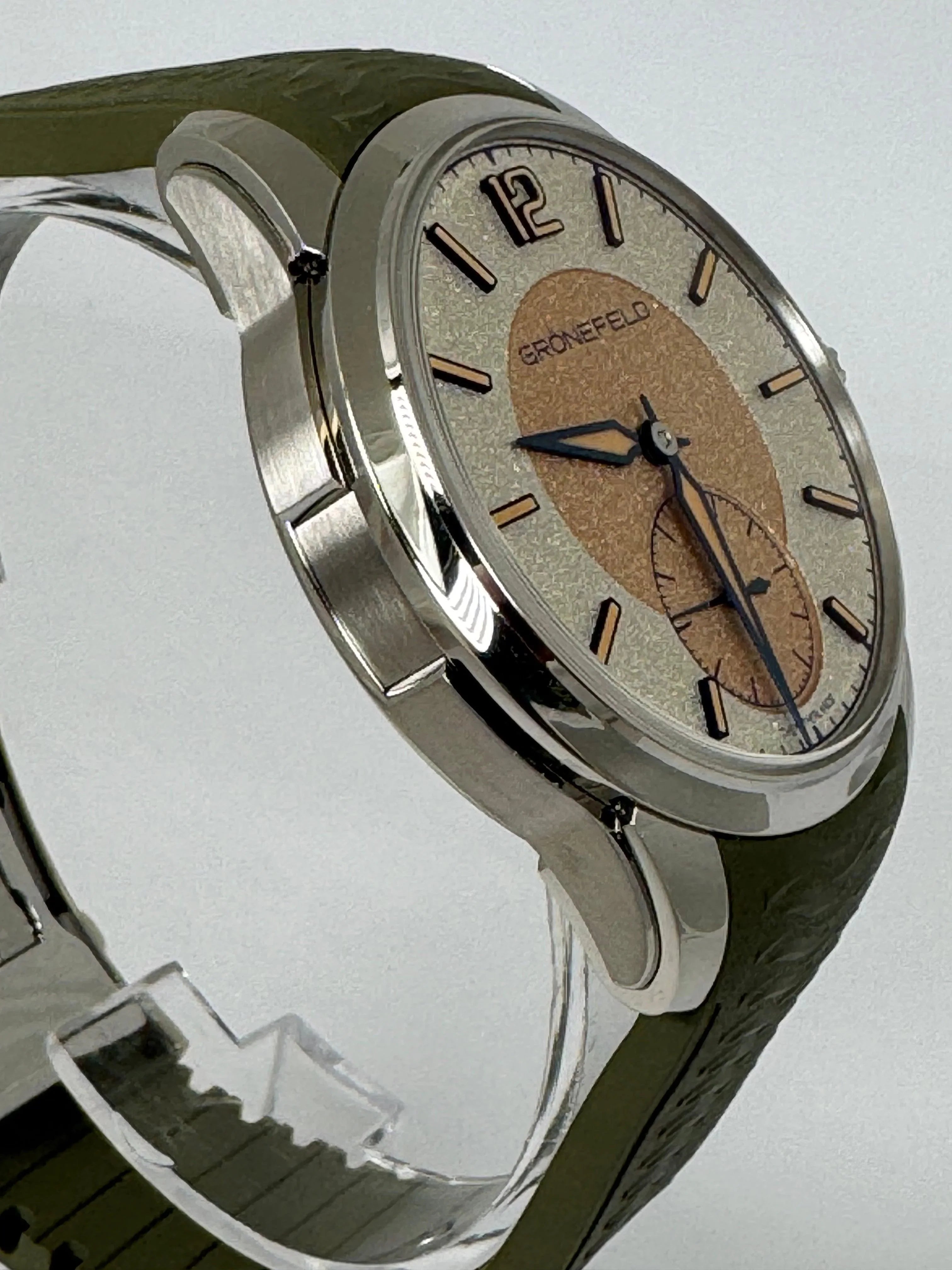 GRONEFELD 1969 DELTAWORKS SALMON DIAL OLIVE STRAP