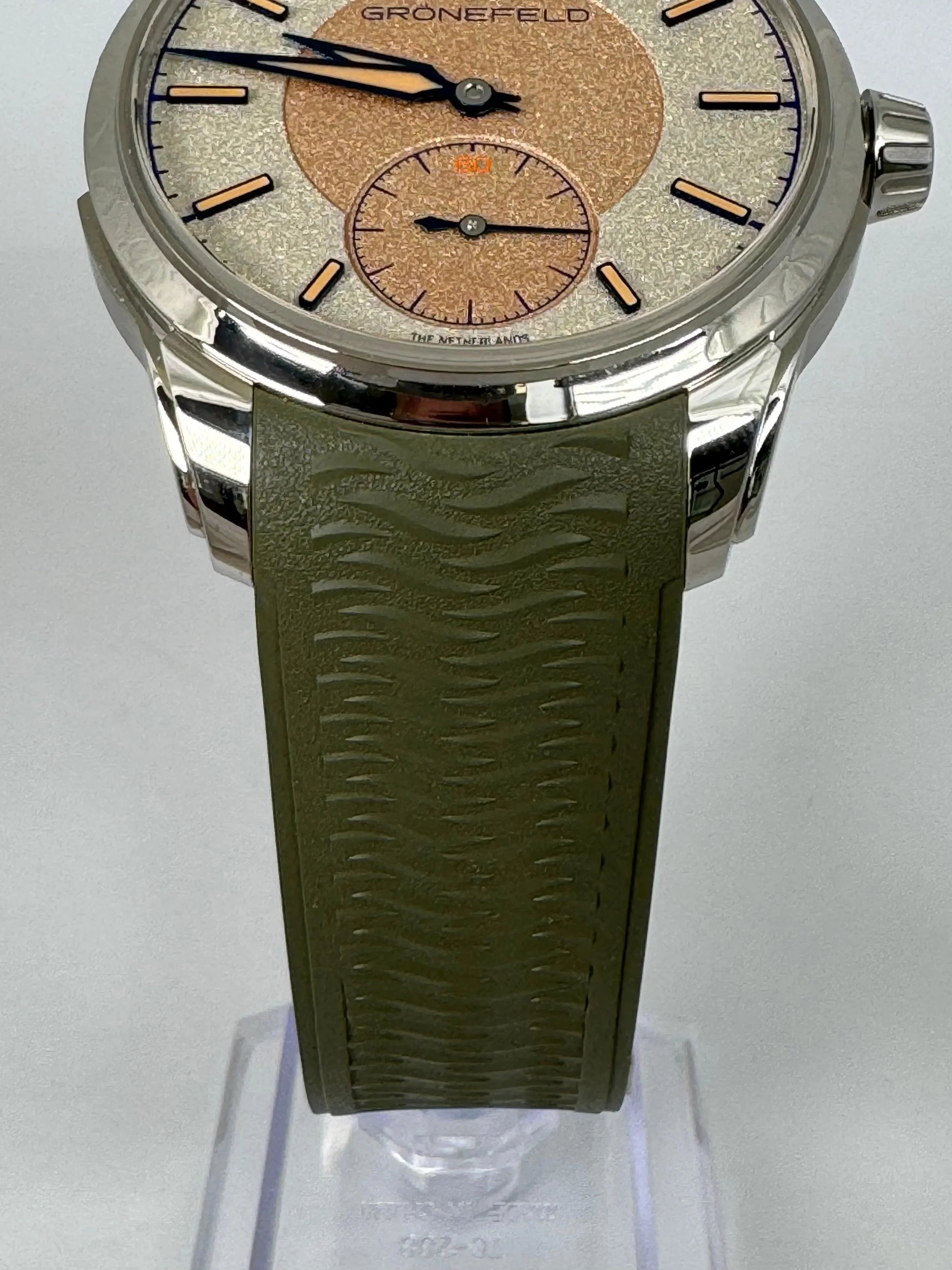 GRONEFELD 1969 DELTAWORKS SALMON DIAL OLIVE STRAP