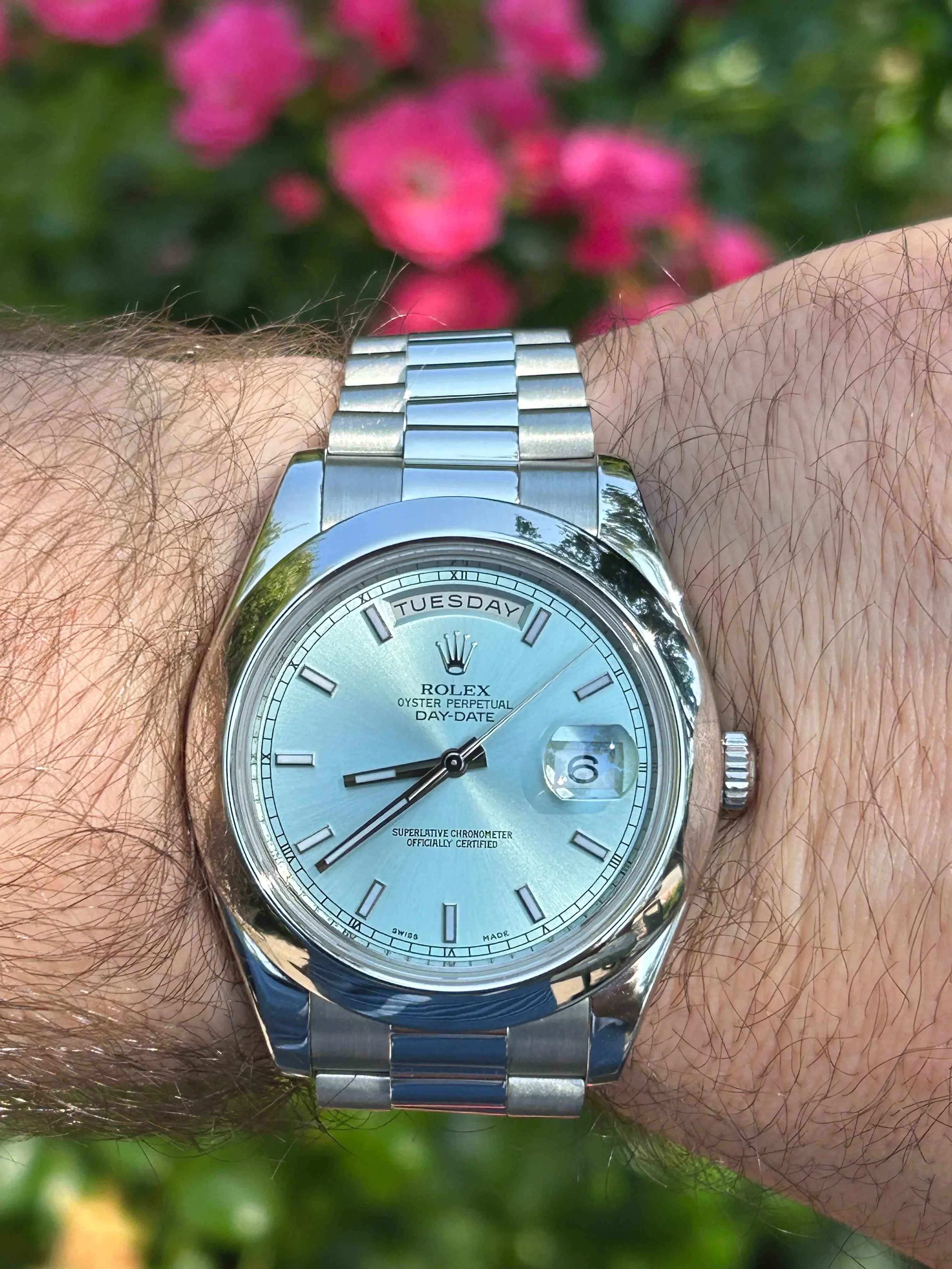 ROLEX DAY-DATE 41 GLACIER BLUE PLATINUM RARE DISCONTINUED 218206
