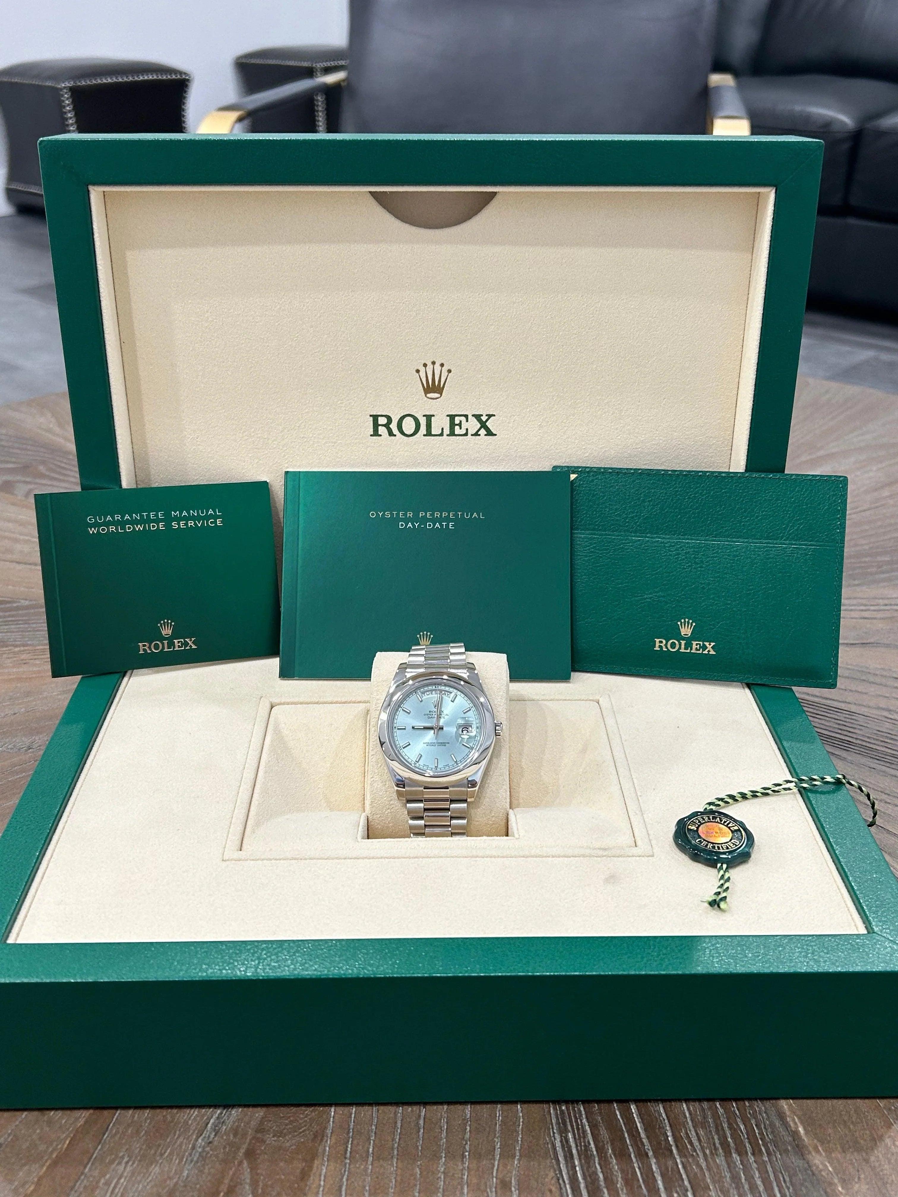 ROLEX DAY-DATE 41 GLACIER BLUE PLATINUM RARE DISCONTINUED 218206