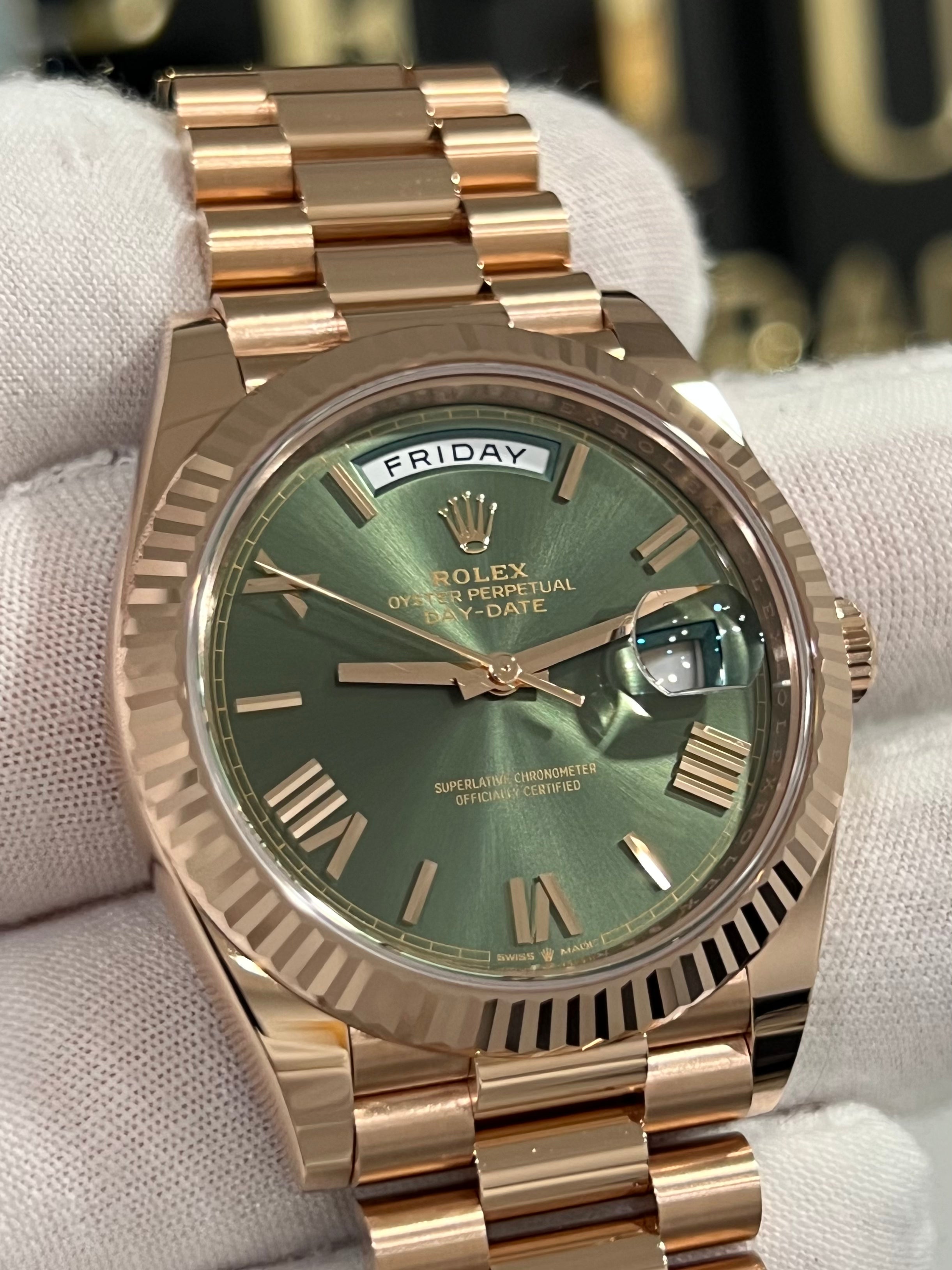 ROLEX DAY-DATE 40 OLIVE ROSE GOLD 228235