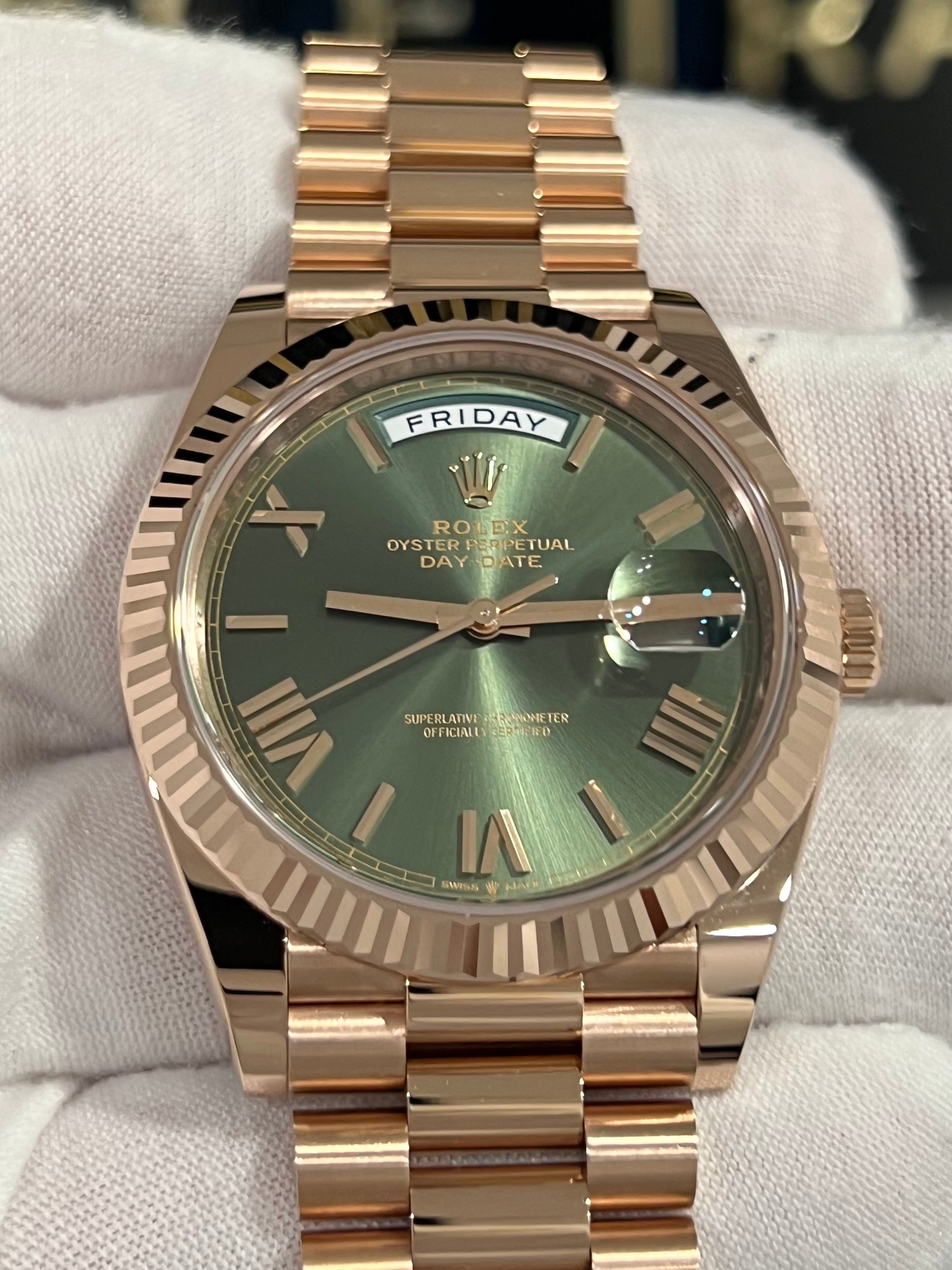 ROLEX DAY-DATE 40 OLIVE ROSE GOLD 228235