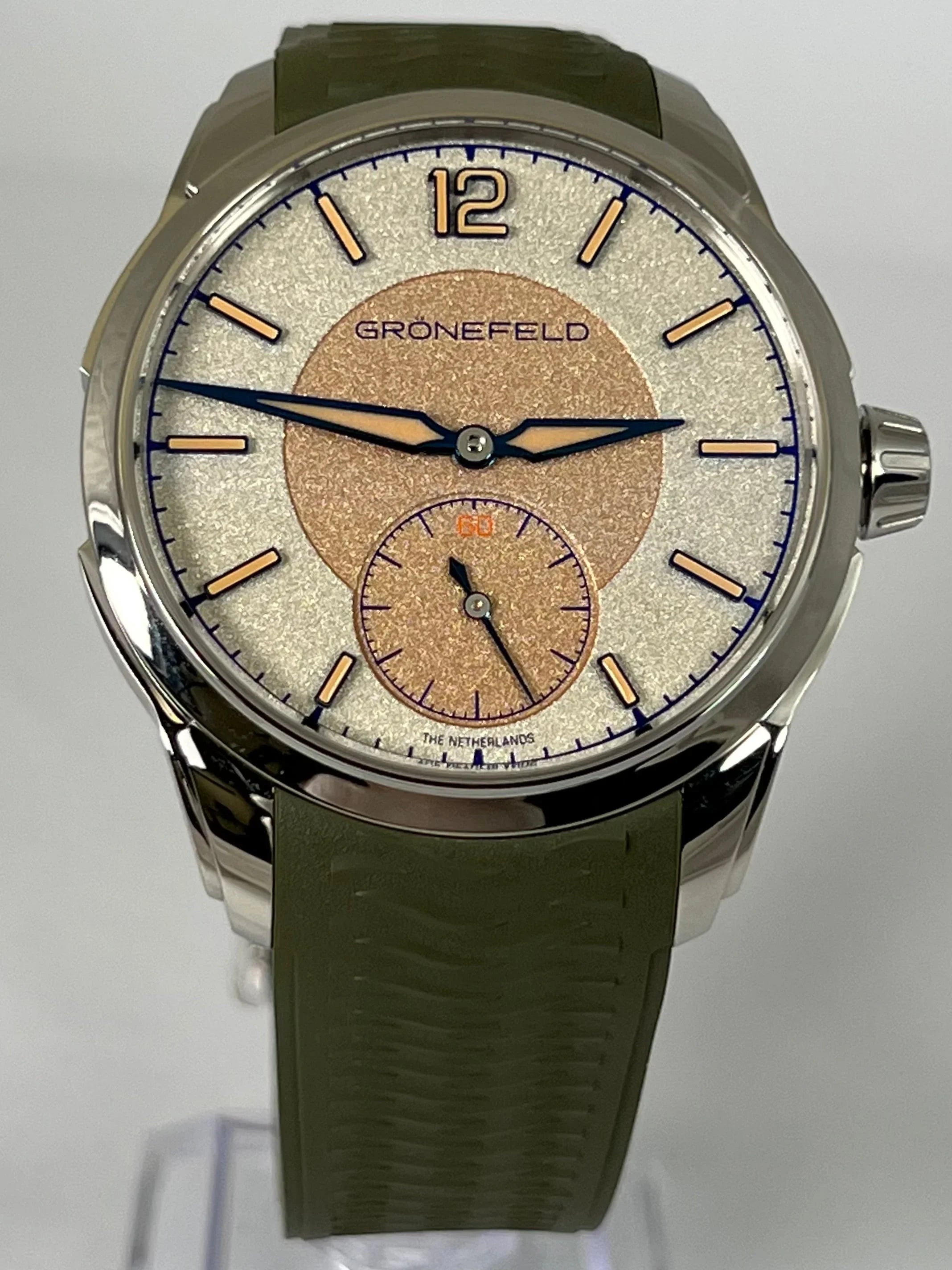 GRONEFELD 1969 DELTAWORKS SALMON DIAL OLIVE STRAP