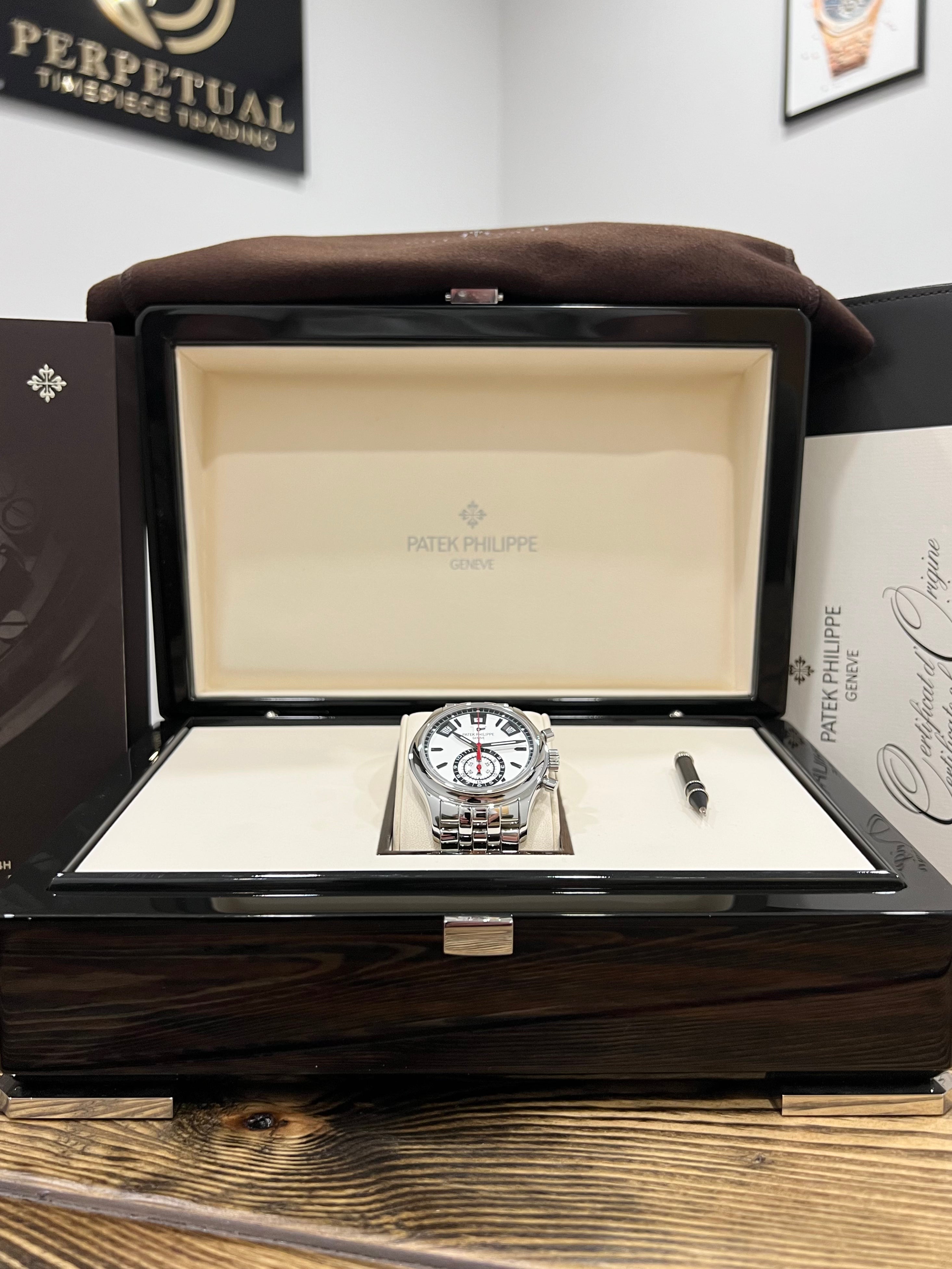 PATEK PHILIPPE FLYBACK CHRONOGRAPH ANNUAL CALENDAR WHITE DIAL 5960/1A