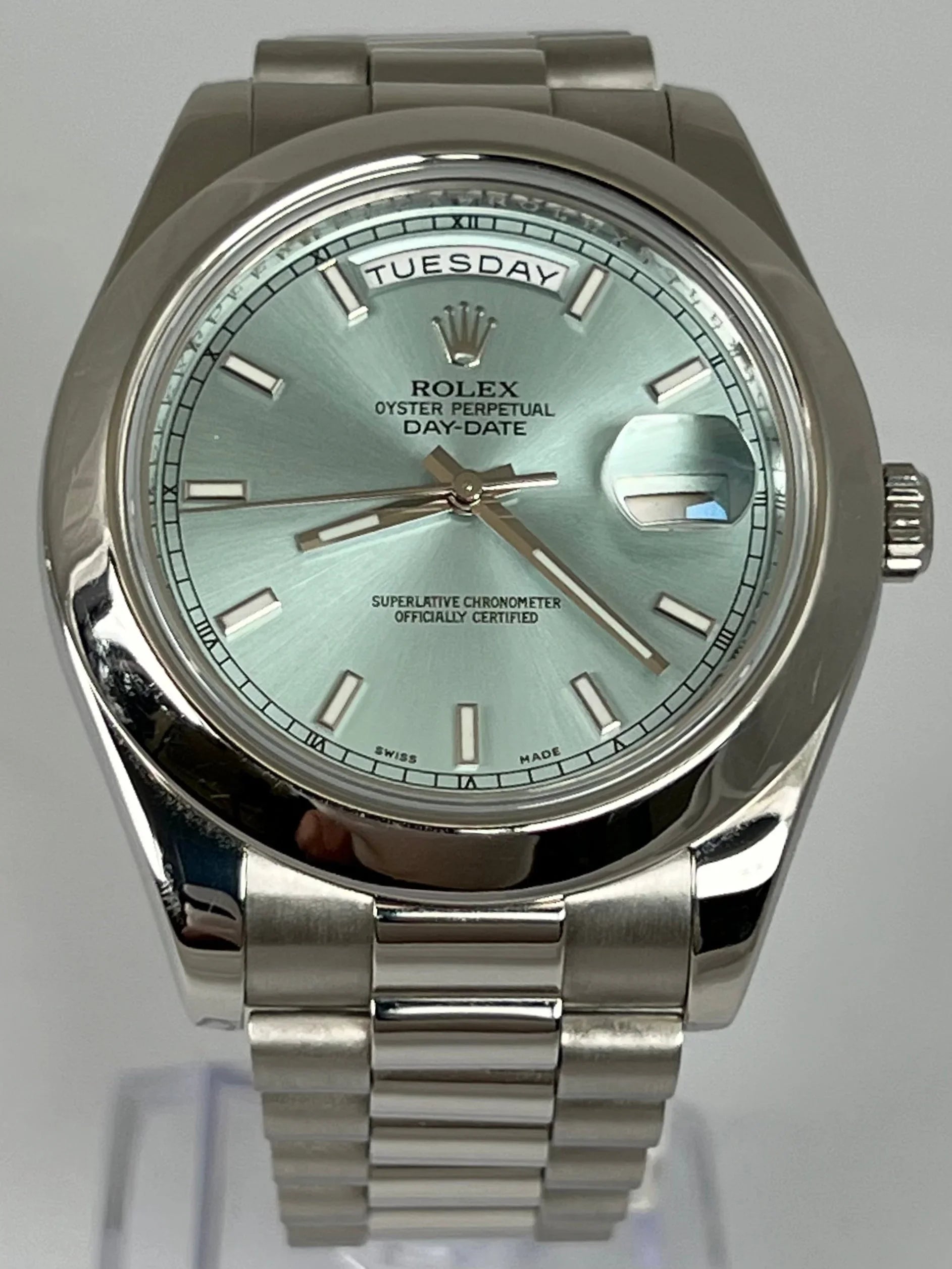 ROLEX DAY-DATE 41 GLACIER BLUE PLATINUM RARE DISCONTINUED 218206