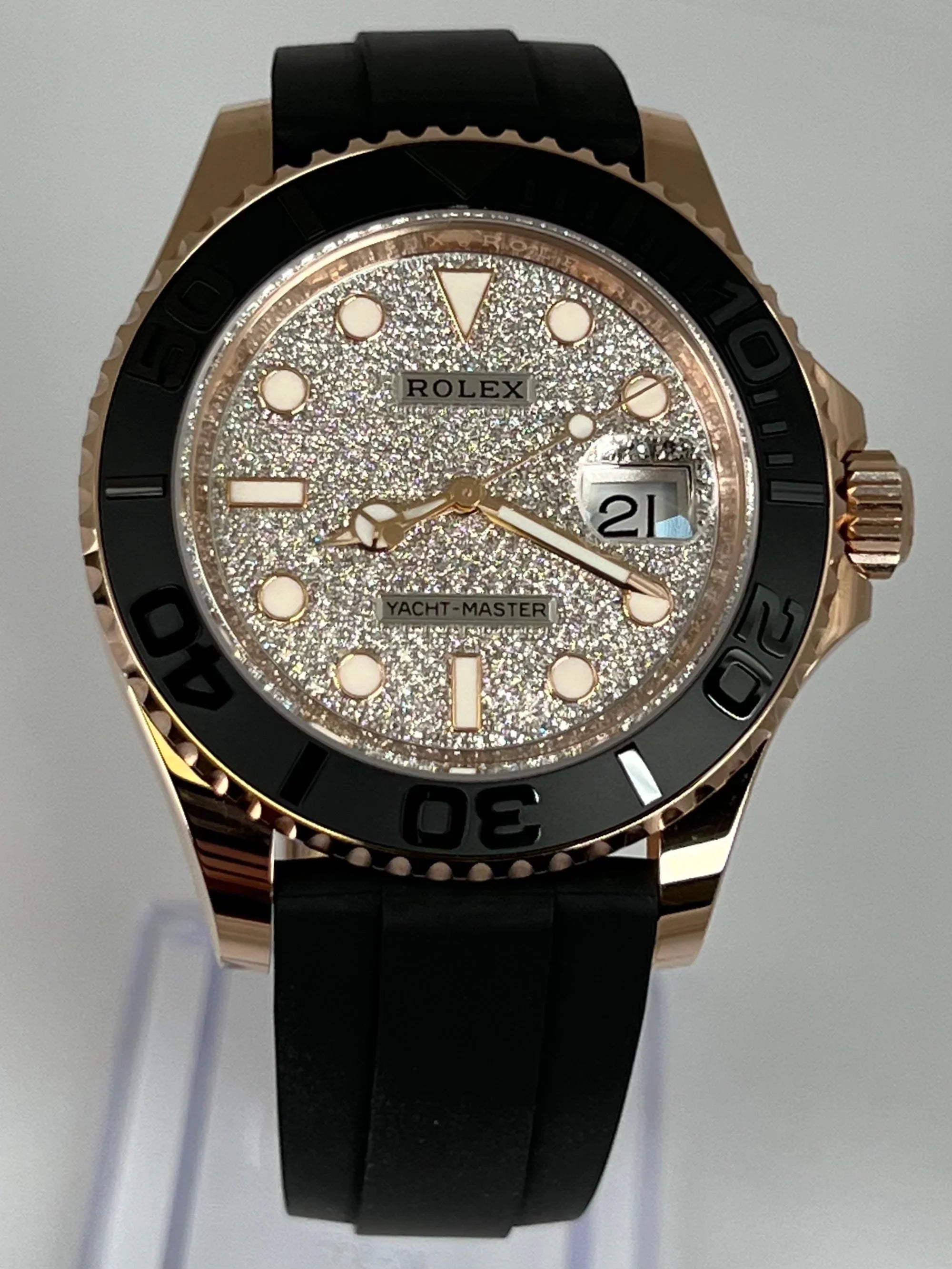 ROLEX YACHT MASTER PAVE DIAMOND 40MM ROSE GOLD OYSTER FLEX 126655