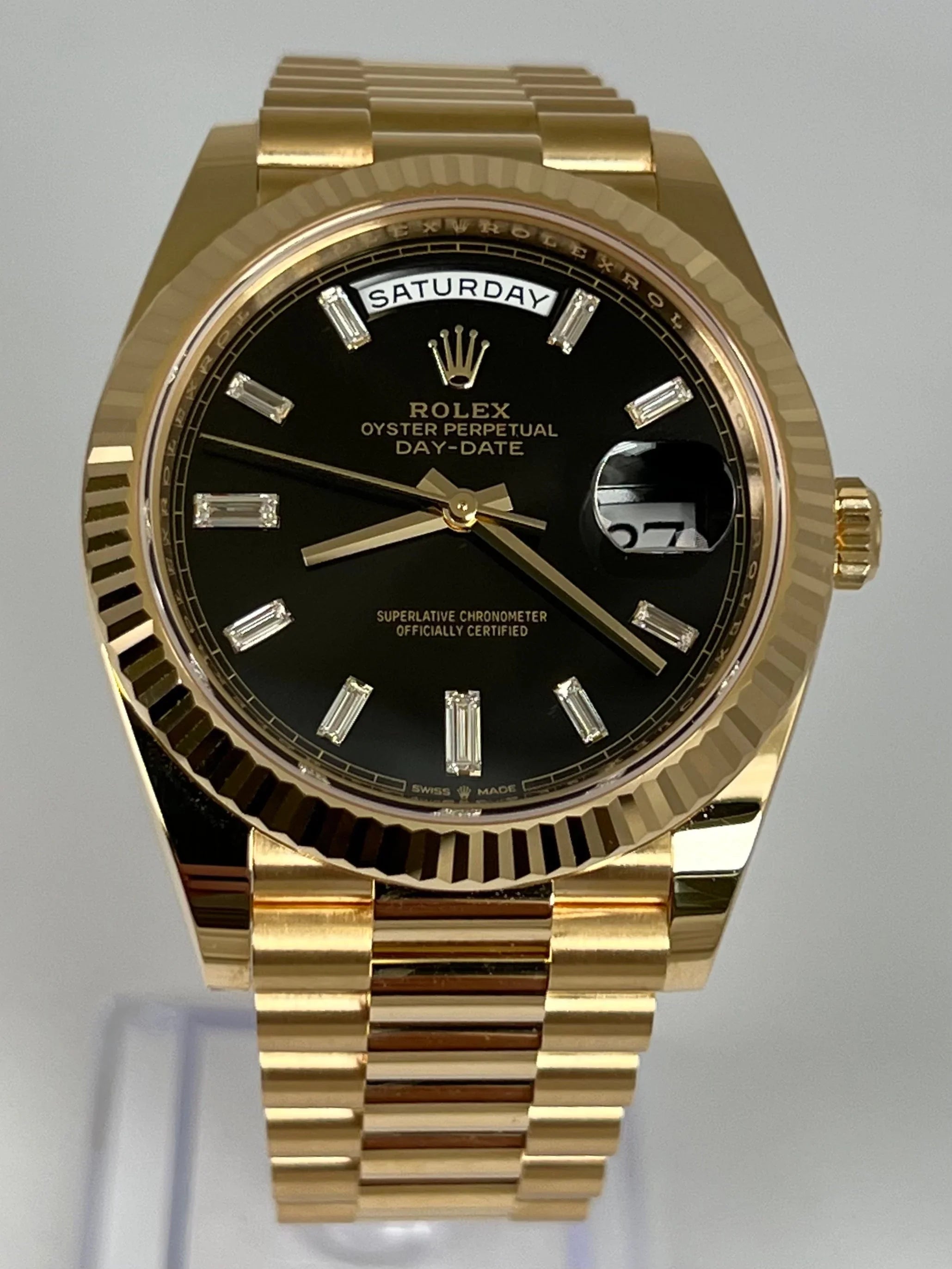 ROLEX DAY-DATE 40 BLACK DIAMOND BAGUETTE DIAL 228238