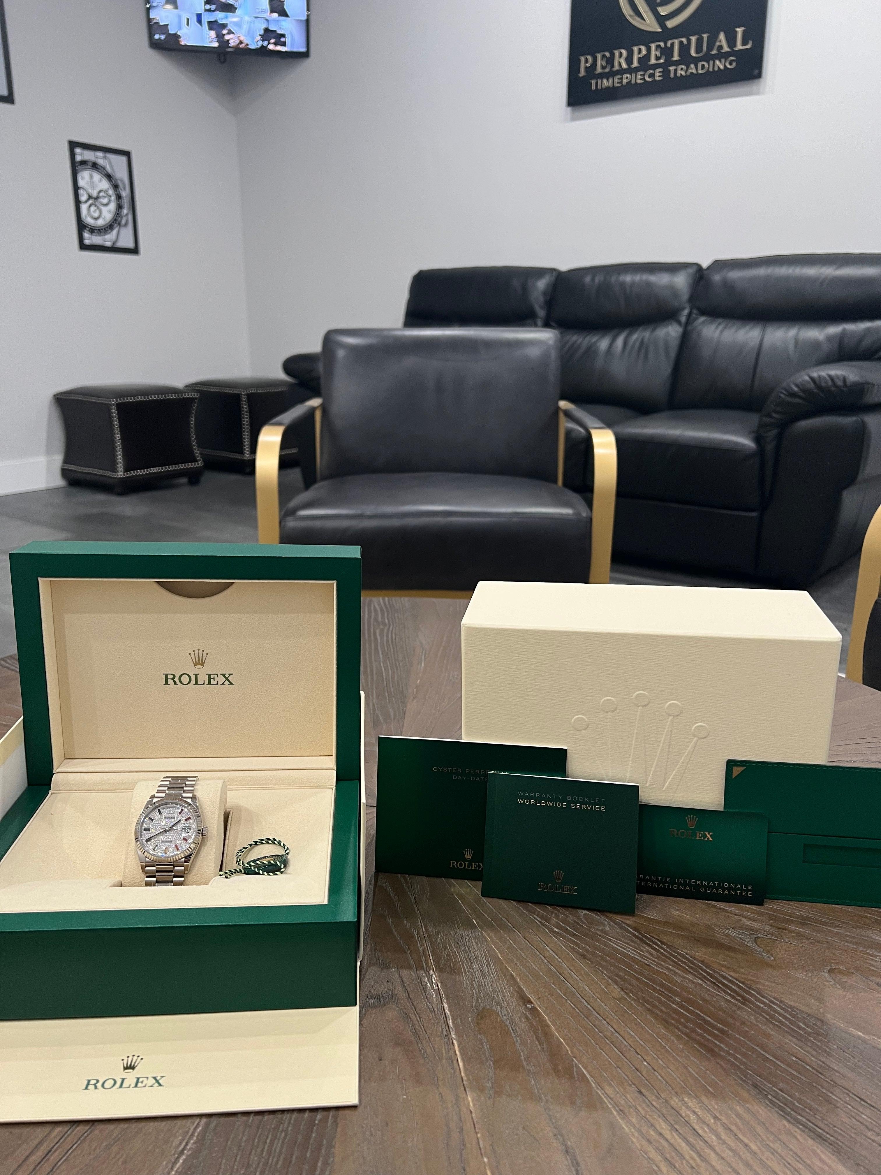 ROLEX DAY DATE PRESIDENT PAVE DIAL WITH RAINBOW BAGUETTES 128239