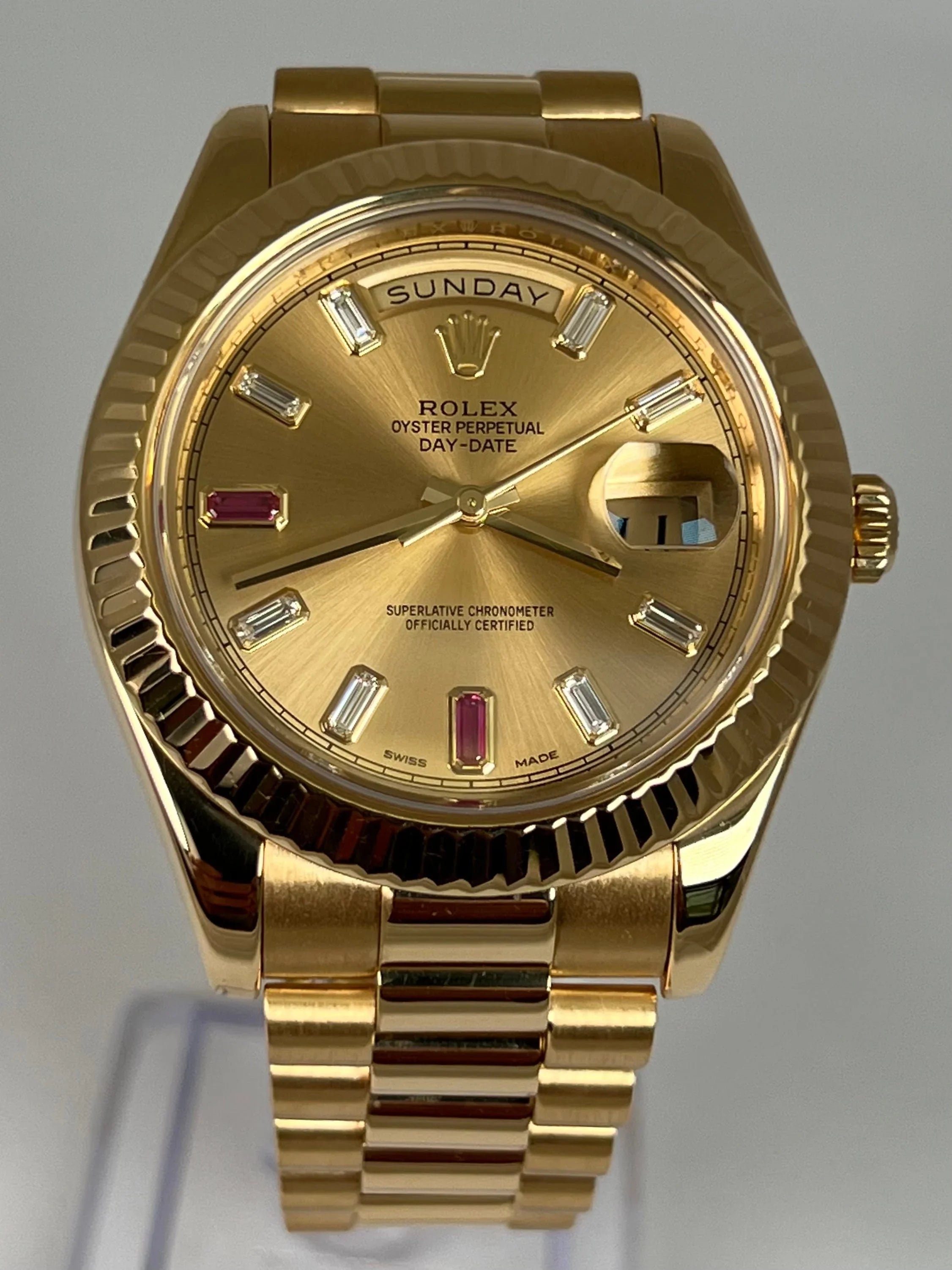 ROLEX DAY-DATE 41MM RED RUBY CHAMPAGNE 218238