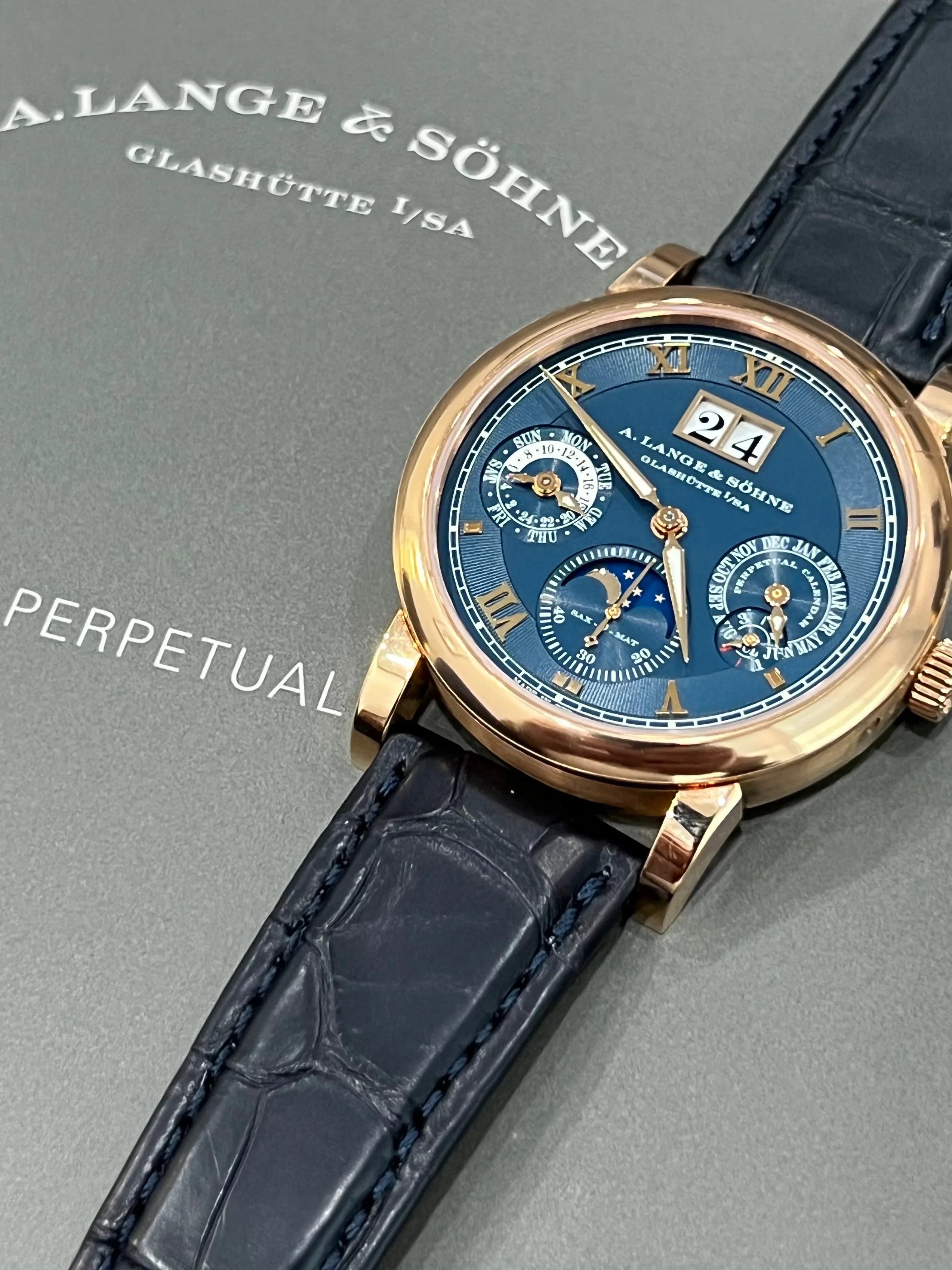 A. LANGE & SOHNE 50 MADE LANGEMATIK PERPETUAL CALENDAR ROSE GOLD BLUE DIAL 310.037 E