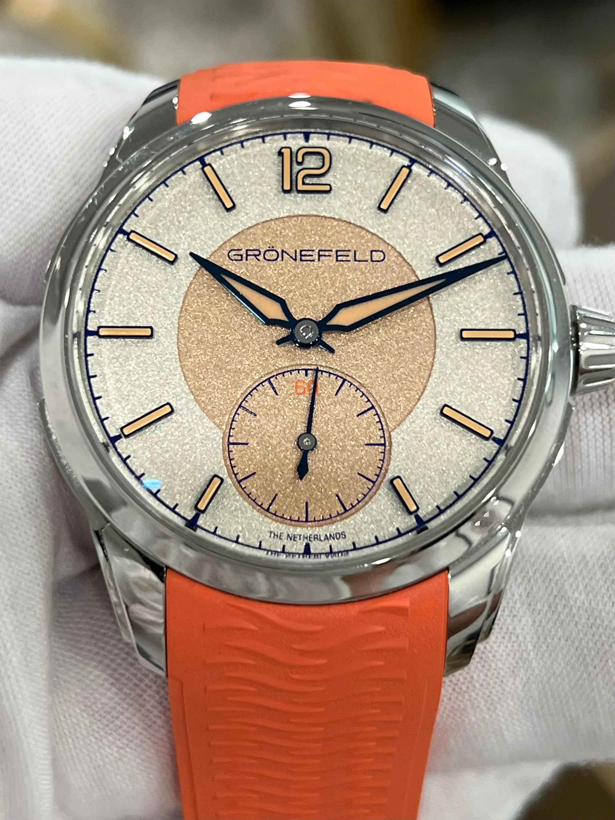 GRONEFELD 1969 DELTAWORKS SALMON DIAL OLIVE STRAP