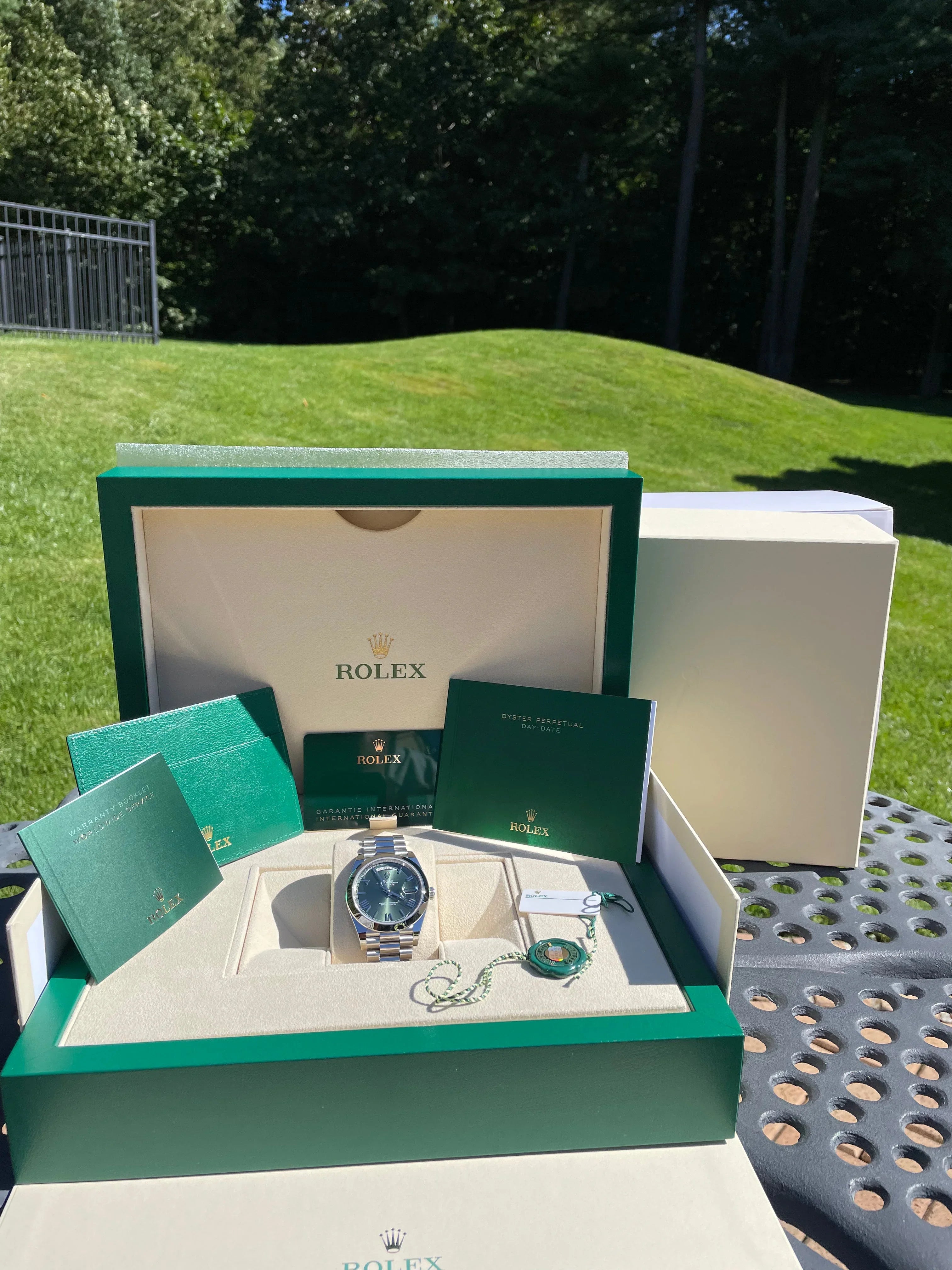 ROLEX DAY-DATE 40 OLIVE GREEN PLATINUM DISCONTINUED 228206